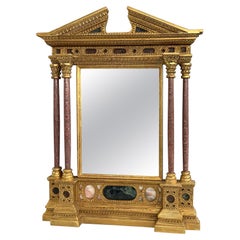 Italian Specimen Marble Mirror with Giltwood Capitals and Archetypal Top