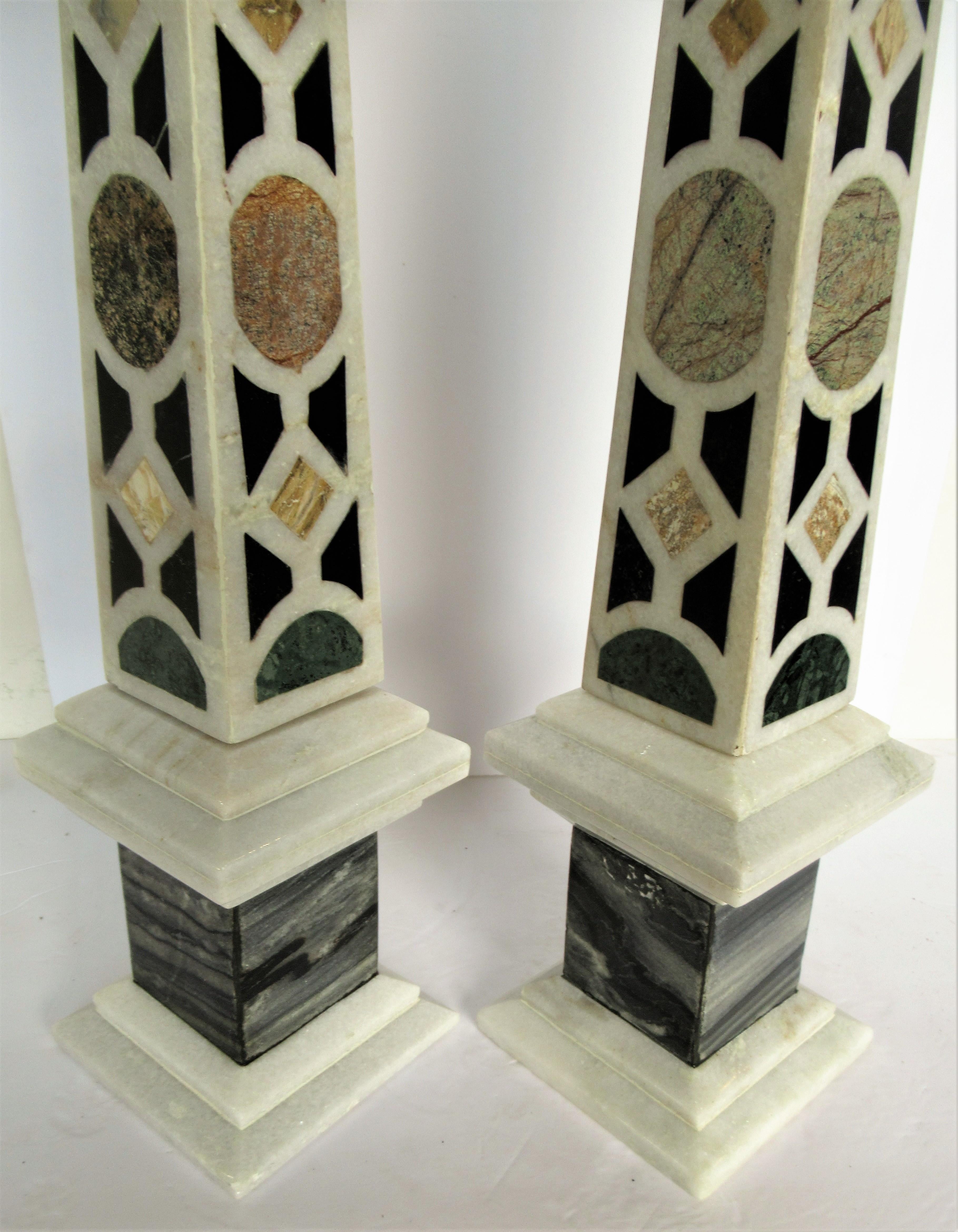 Hand-Crafted Italian Specimen Marble Obelisks