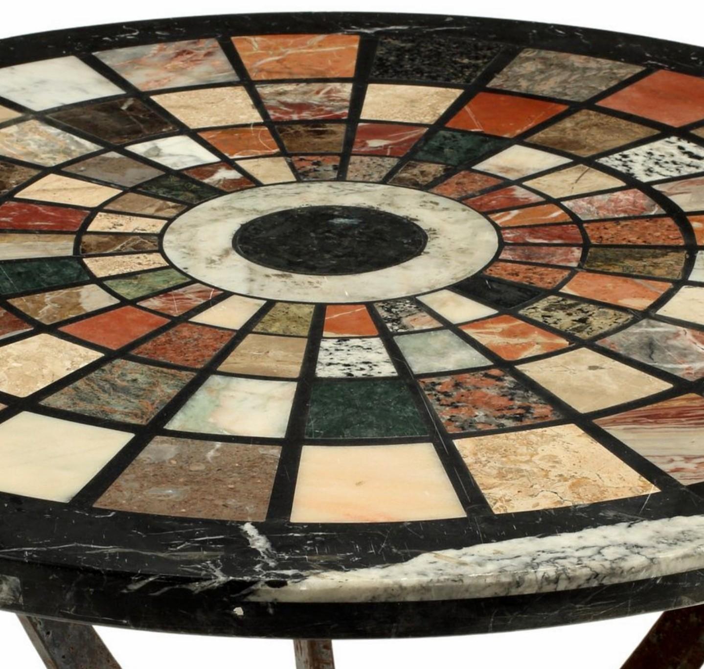 Italian Specimen Marble Top Wrought Iron Round Table In Good Condition For Sale In Forney, TX