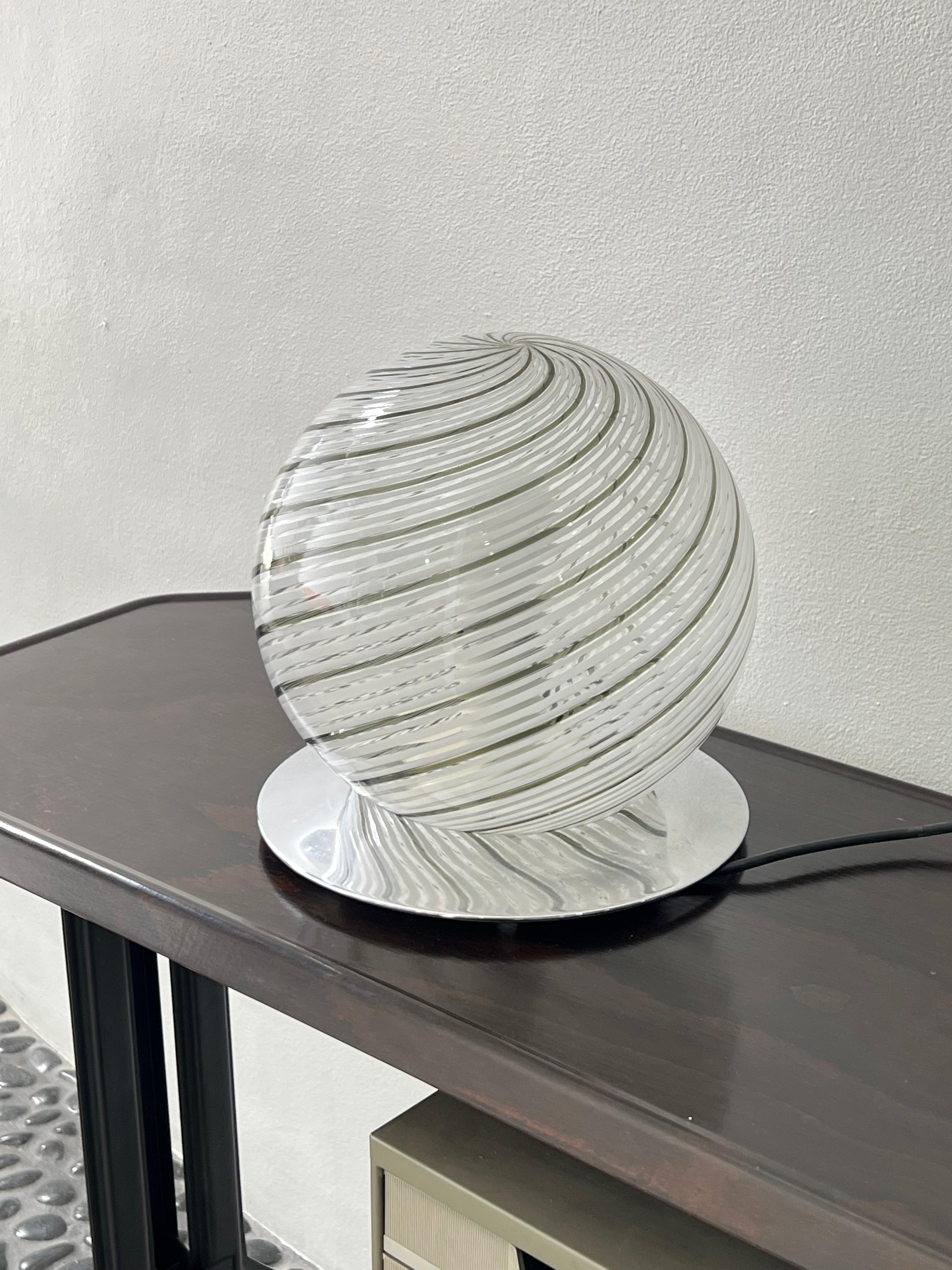 Mid-Century Modern Italian Spheric Murano Glass Table Lamp chrome Base by Tronconi 1970s