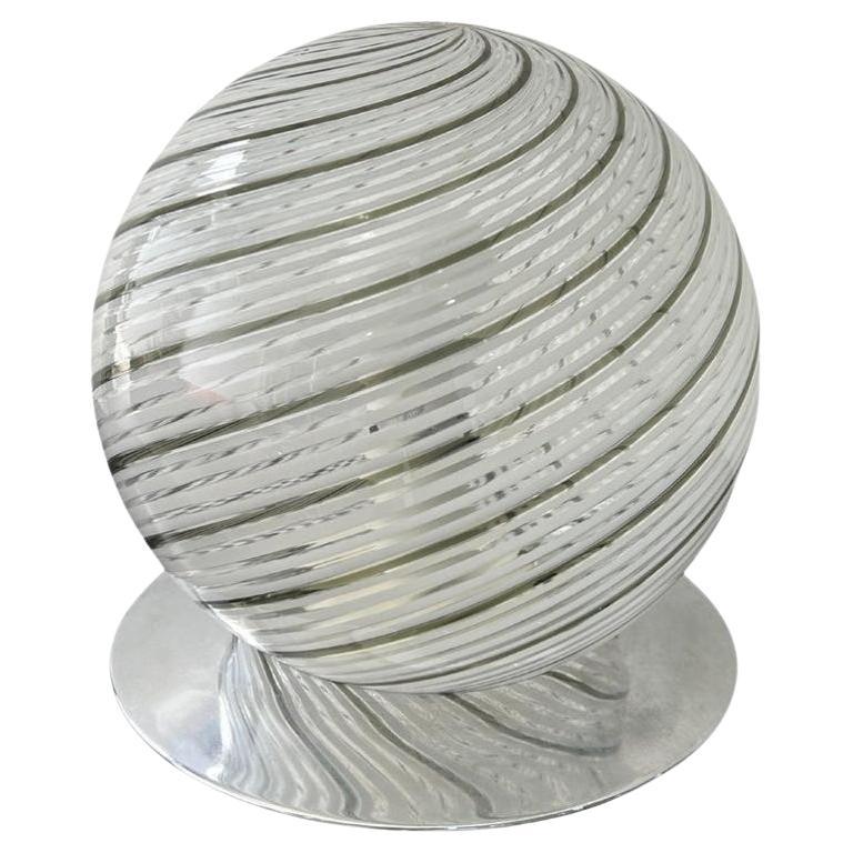 Italian Spheric Murano Glass Table Lamp chrome Base by Tronconi 1970s