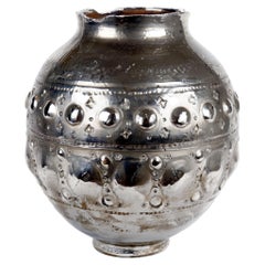 Vase sphérique italien en céramique, couleur argentée, éclat platine, décor sculptural et décoratif
