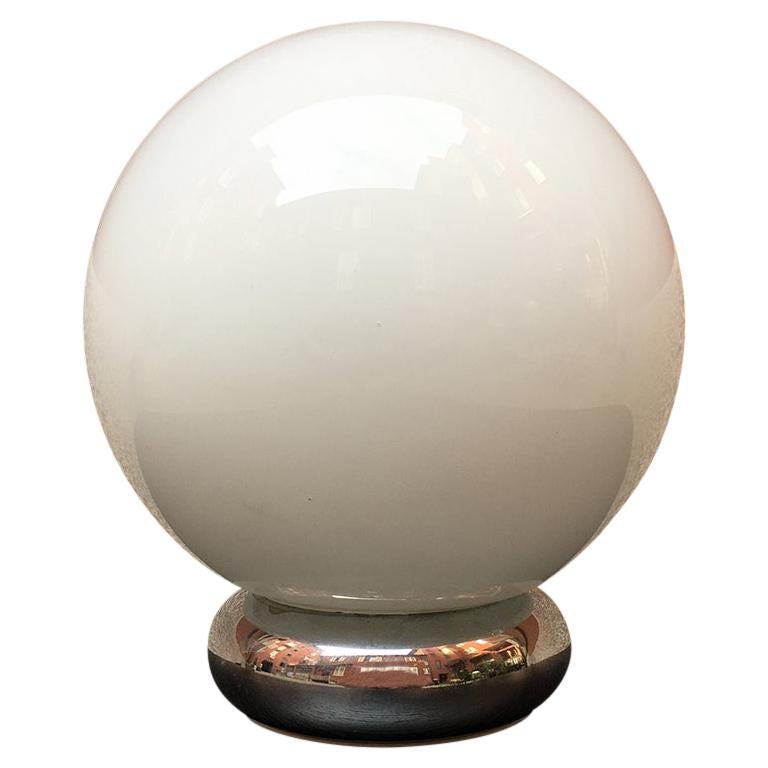 Italian Spherical Glossy, Opal Glass and Chromed Steel Table Lamp, 1970s