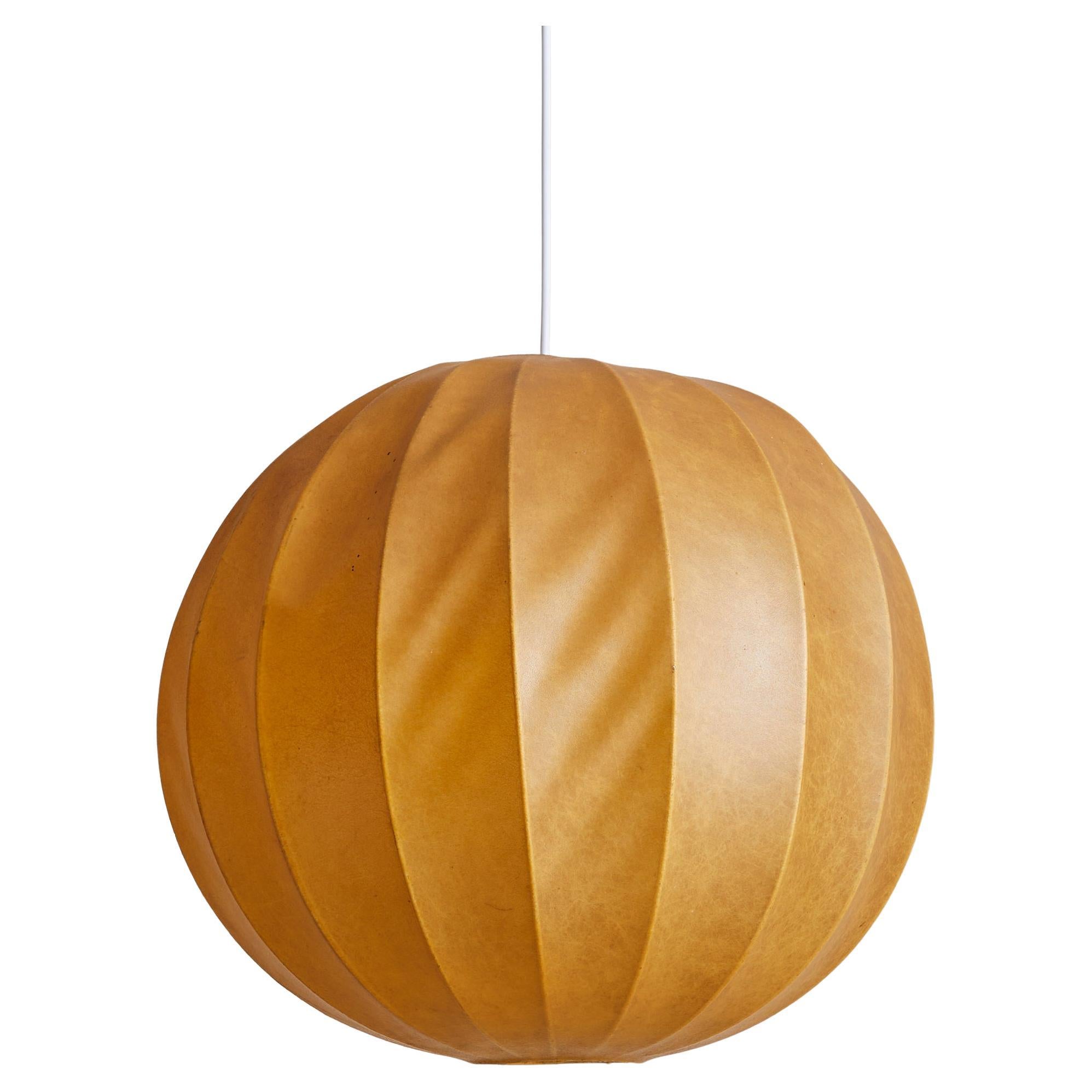 Italian Spherical Ochre Cocoon Pendant Light, 1960s