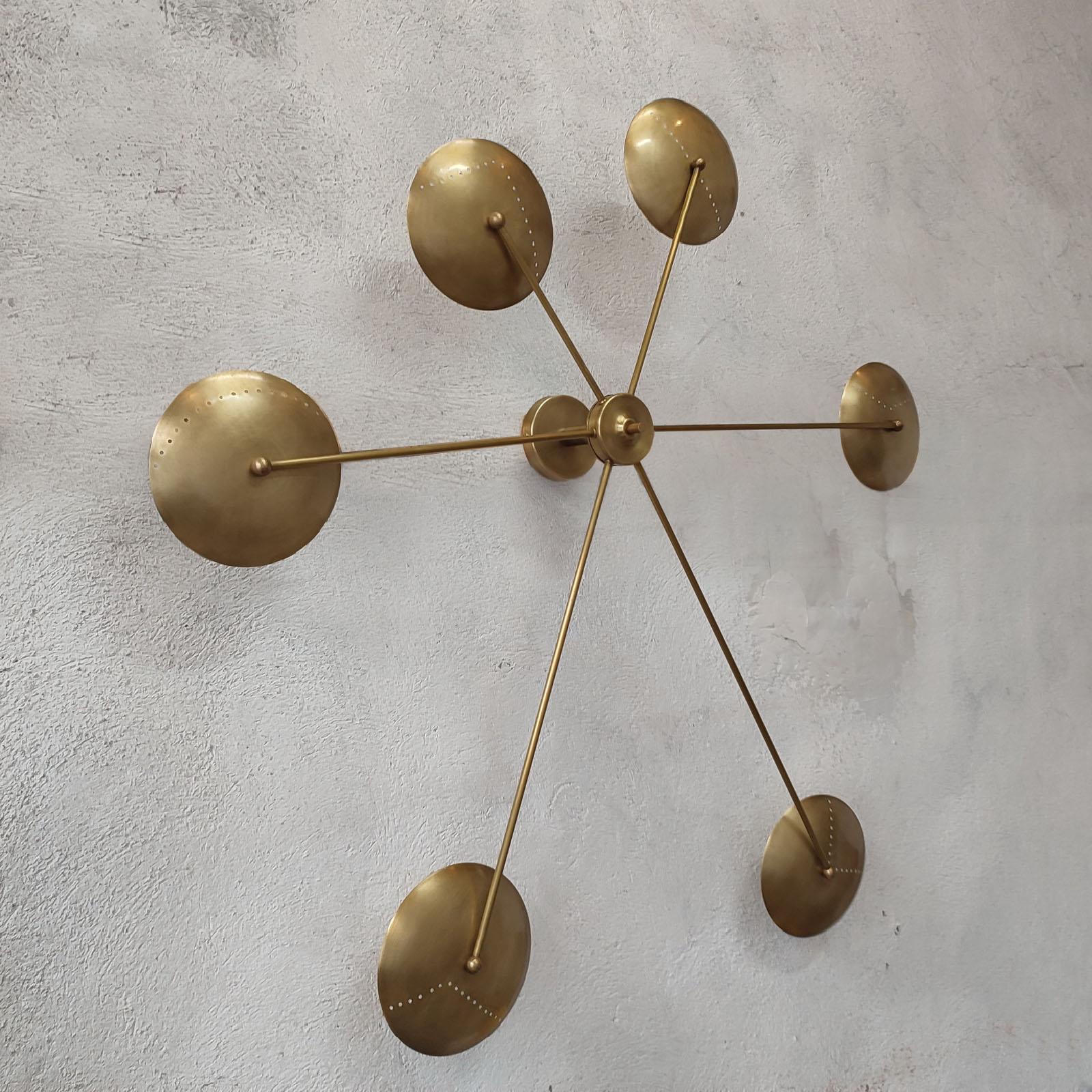 Mid-Century Modern Italian Spider Wall Light or Flush Mount, Patinated Brass, Mid-Century Style For Sale
