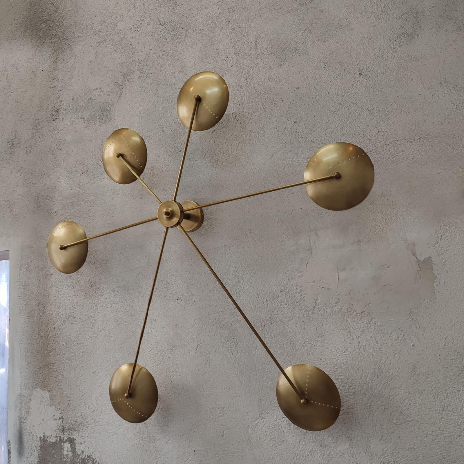 Contemporary Italian Spider Wall Light or Flush Mount, Patinated Brass, Mid-Century Style For Sale