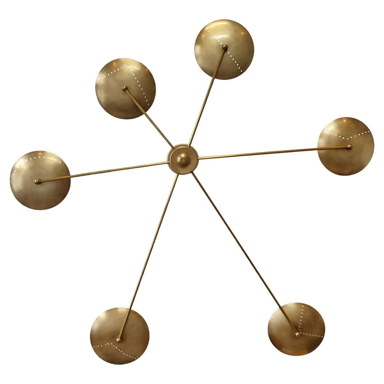 Italian Spider Wall Light or Flush Mount, Patinated Brass, Mid-Century Style For Sale