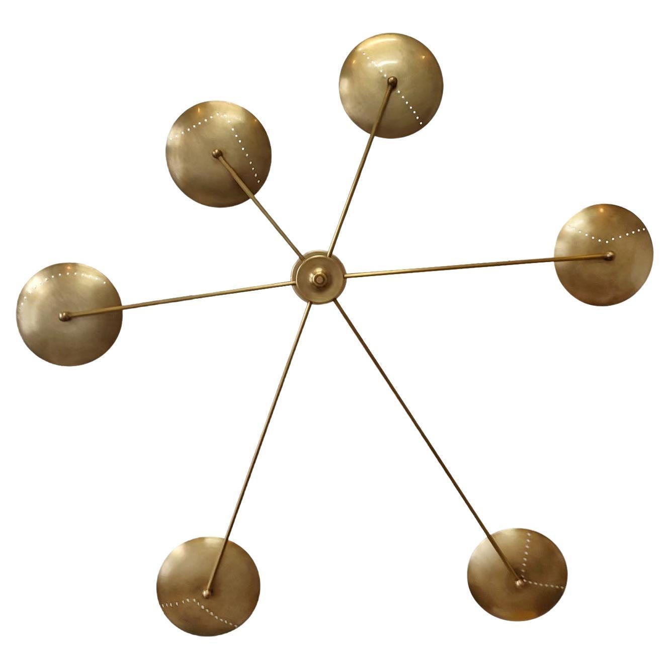 Italian Spider Wall Light or Flush Mount, Patinated Brass, Mid-Century Style