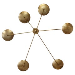 Italian Spider Wall Light or Flush Mount, Patinated Brass, Mid-Century Style