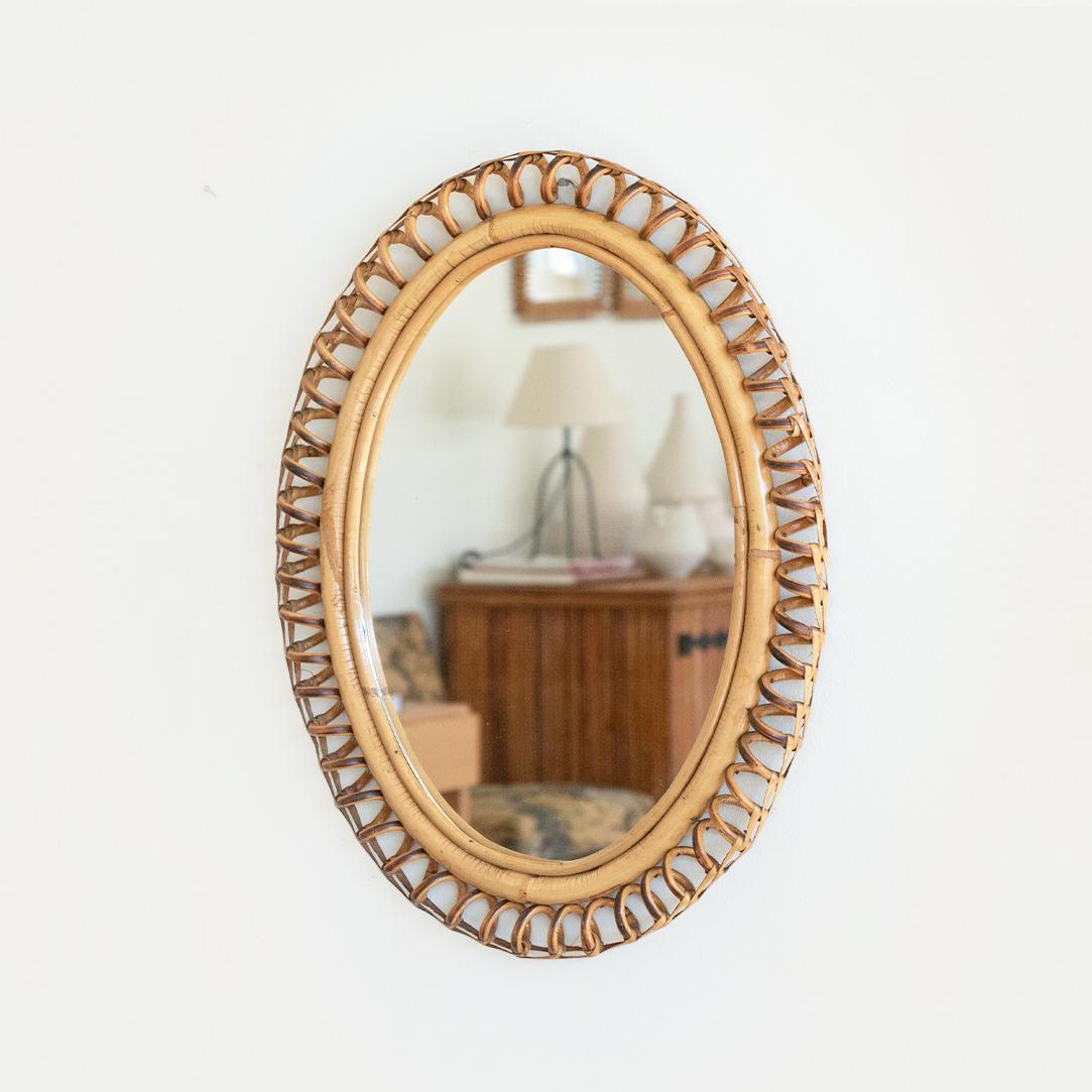 20th Century Italian Spiral Rattan Mirror