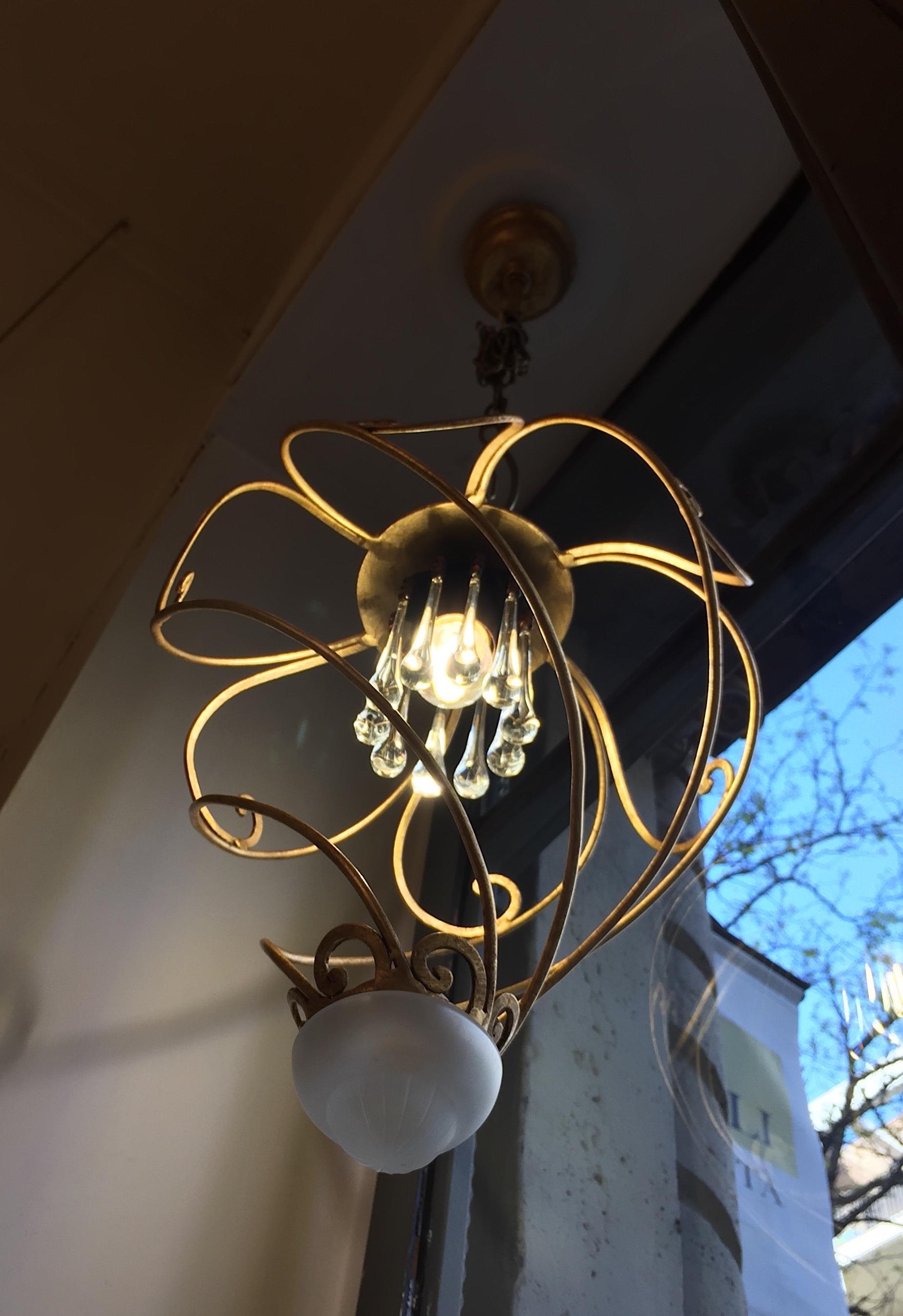 Italian Spiral Shaped Chandelier by Banci Firenze Leaf Gilded Cage 1980s 6