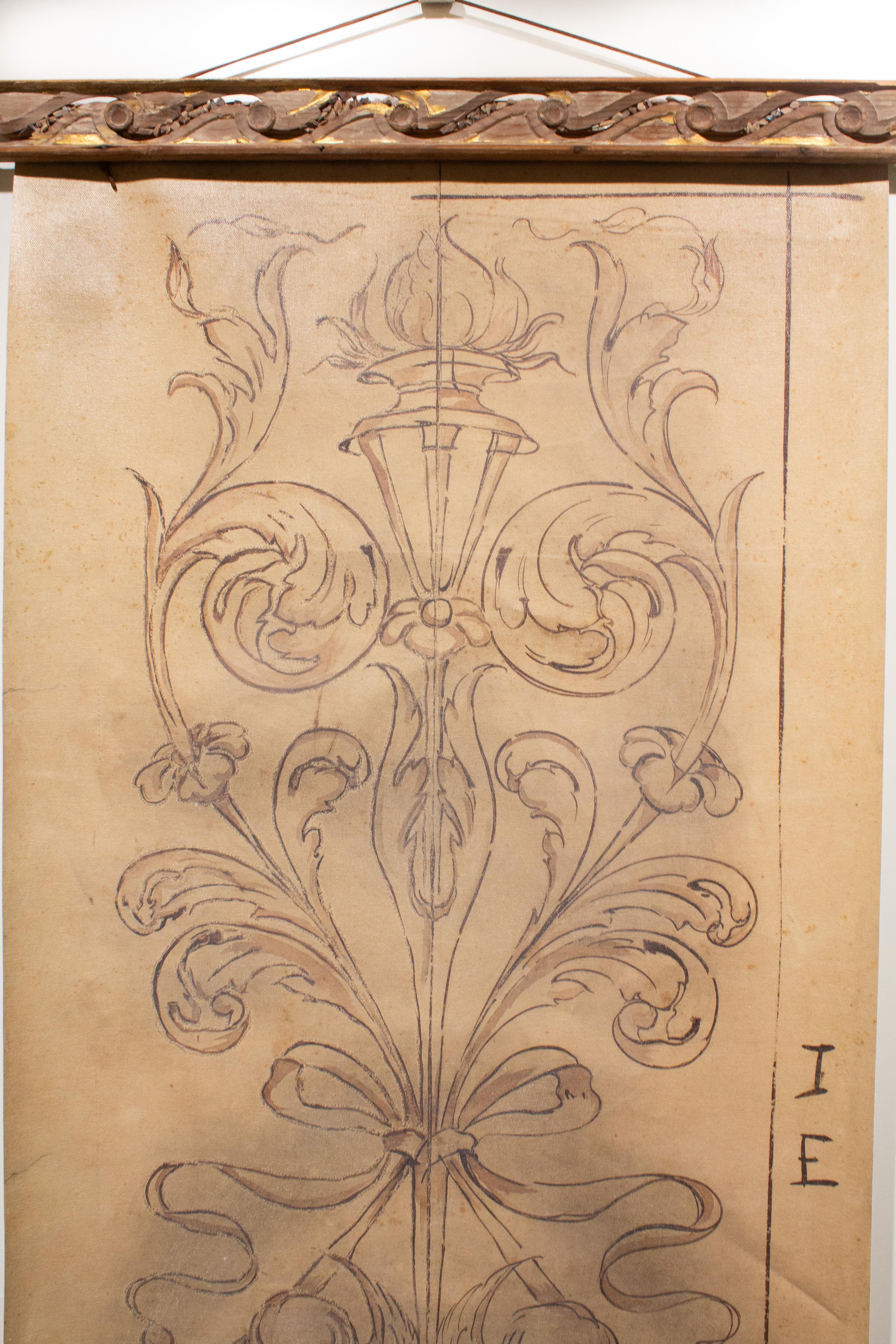 Italienisches Spolvero-Motiv aus dem 18. Jahrhundert, gedruckt auf Leinwand, gerahmt mit einem antiken Schnörkelrahmen und verziert mit fossilen Achatkorallen.

Spolvero ist eine künstlerische Methode zur Übertragung eines Designs von einem Druck