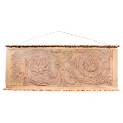 Italian Spolvero Rococo Print on Canvas Framed with Red Phantom Quartz Crystals