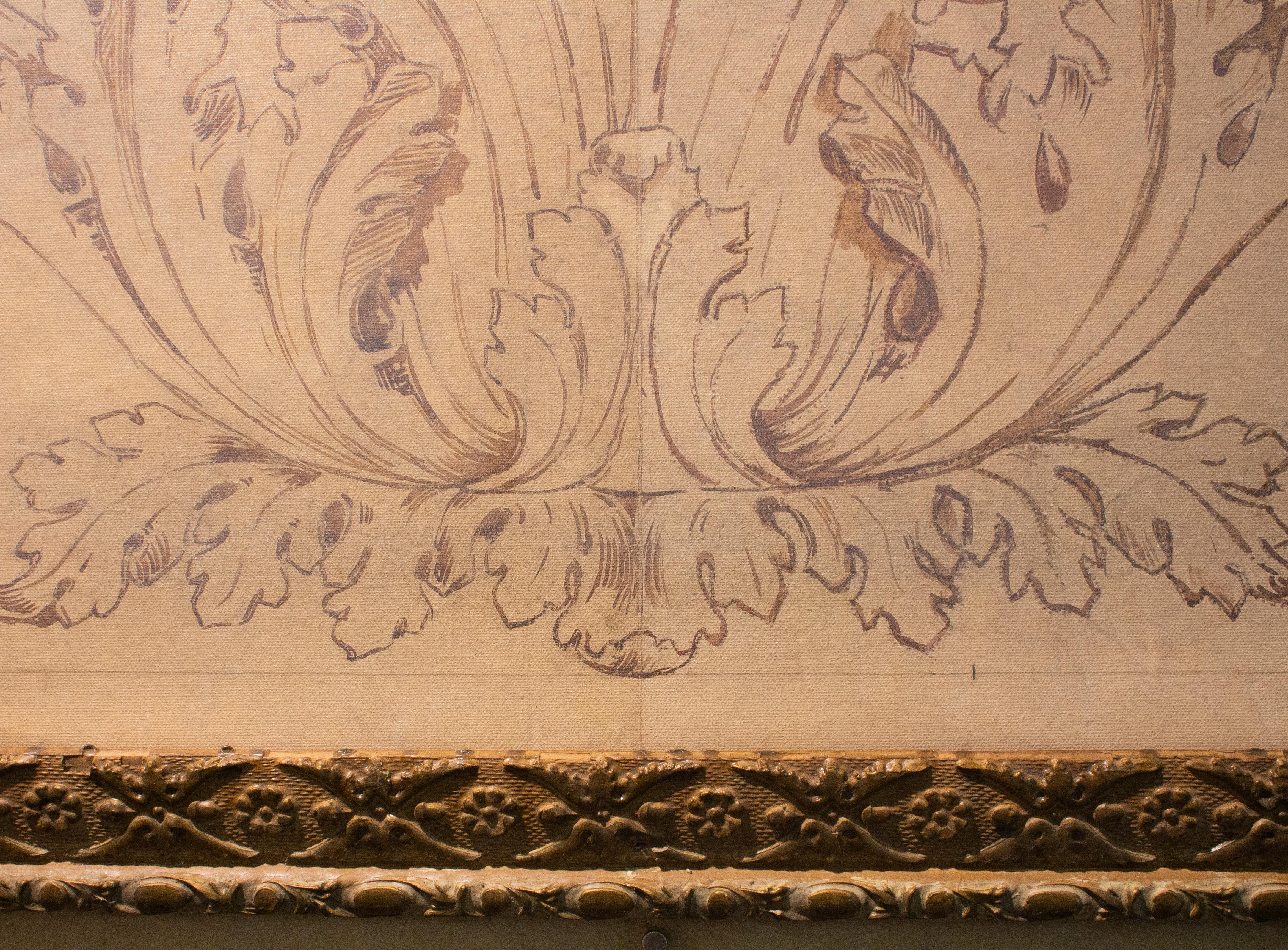 Frêne Impression italienne Spolvero Rococo sur toile avec cadre ancien en vente