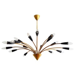 Italian Sputnik Brass 18-Lights Chandelier, 1950s
