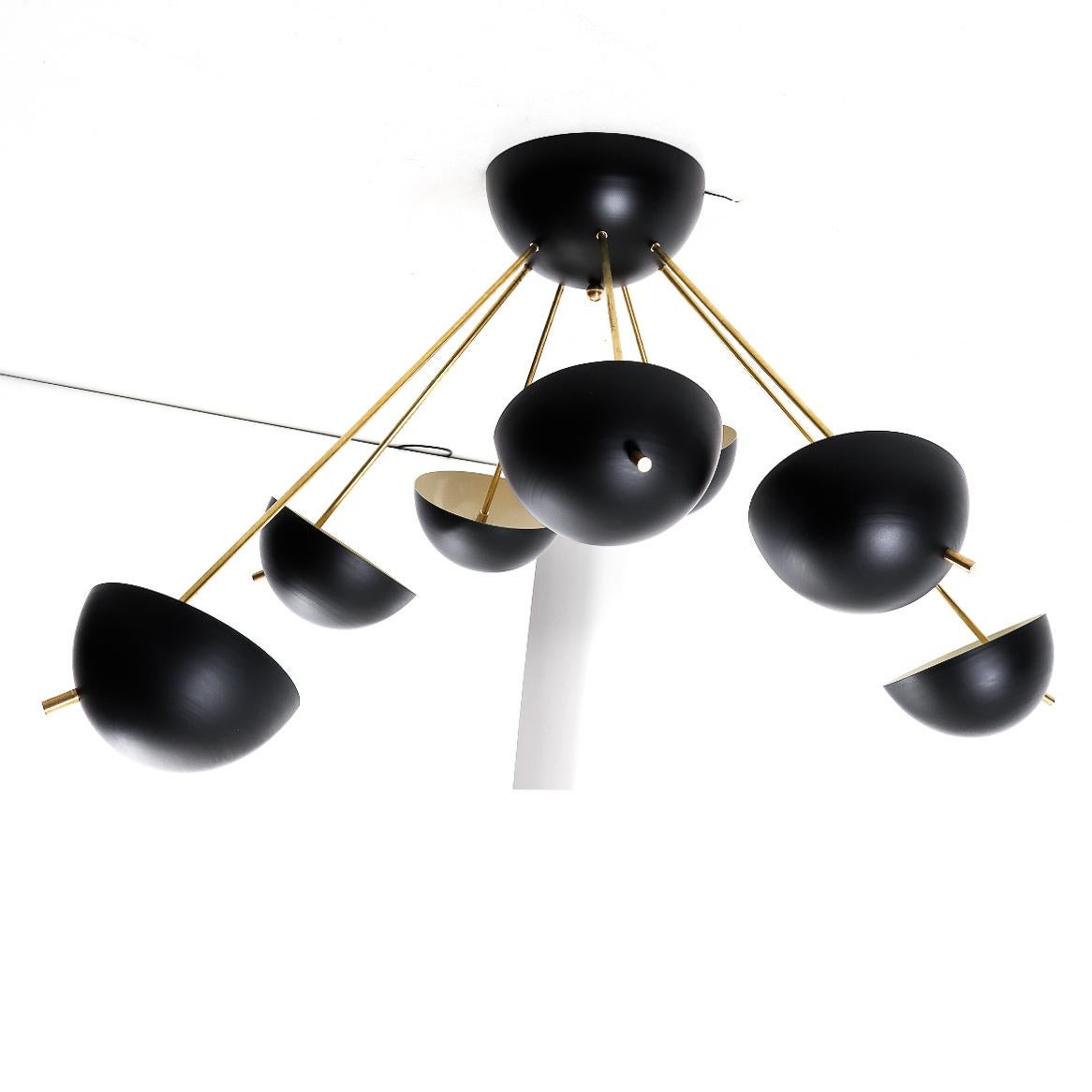 Italian Sputnik Ceiling Lamp Gino Sarfatti 50s Stilnovo Style in Brass & Black For Sale 1