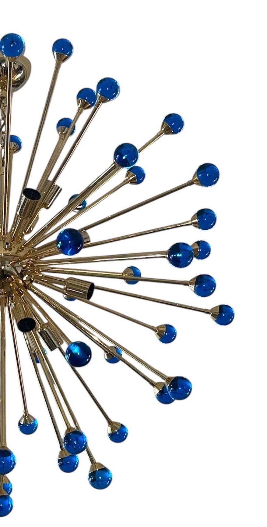 Verre de Murano Lustre Sputnik italien Sphères en verre de Murano bleu cobalt, début du 21e siècle. en vente