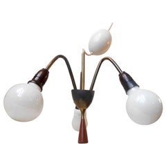 Vintage Italian Sputnik Chandelier in Brass, Teak and with Egg Rise and Fall