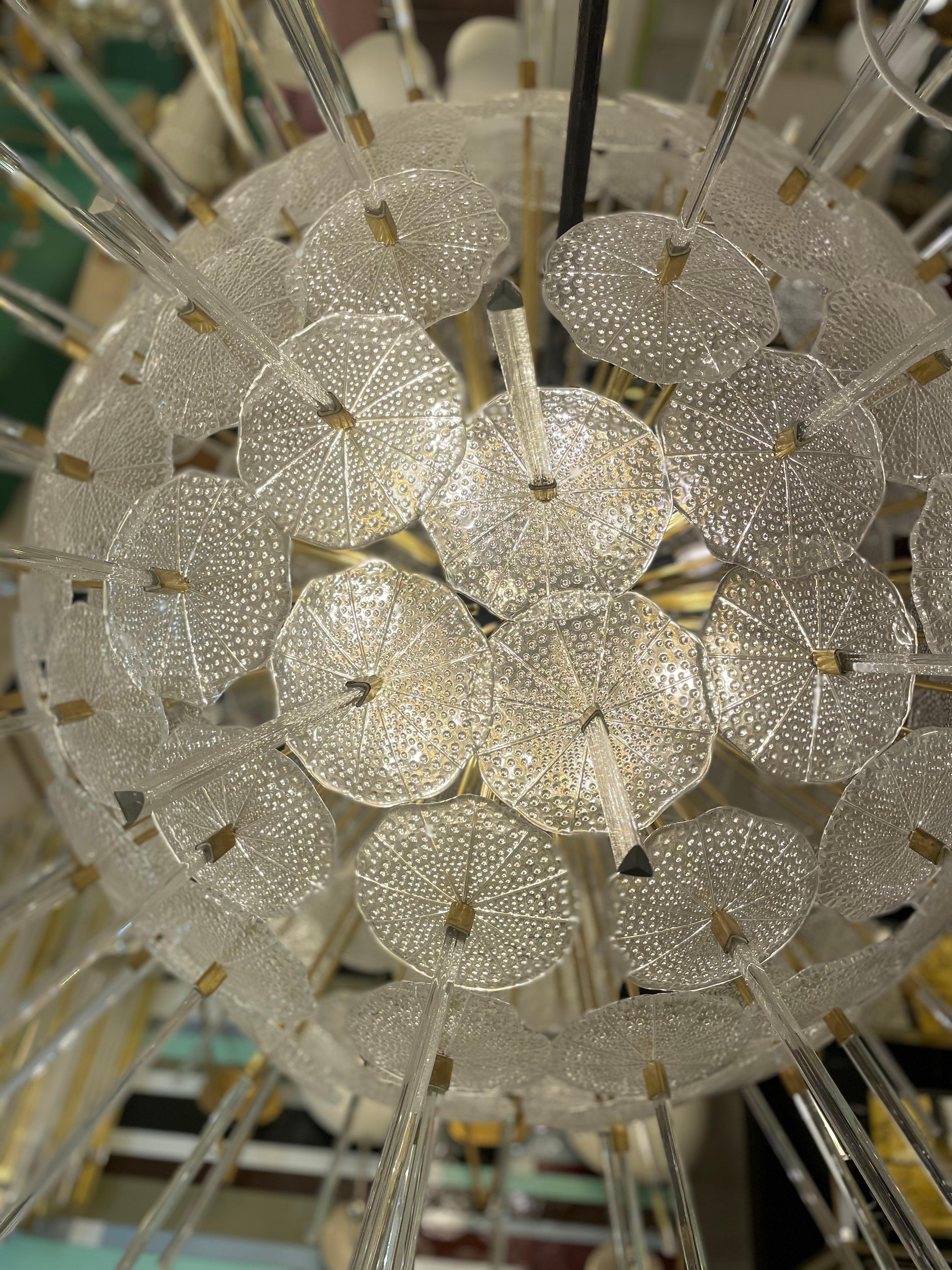 Brass Italian Sputnik Chandelier in Murano Glass For Sale