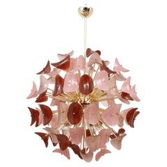 Italian Sputnik Chandelier in Pink and Ruby Murano Glass and Brass