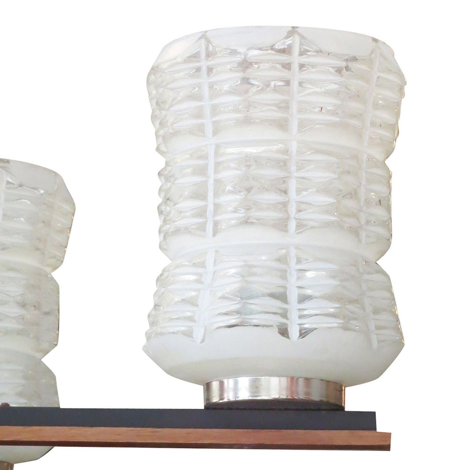 Lampadario Sputnik italiano in cromo rosato con paralumi in vetro in vendita 3