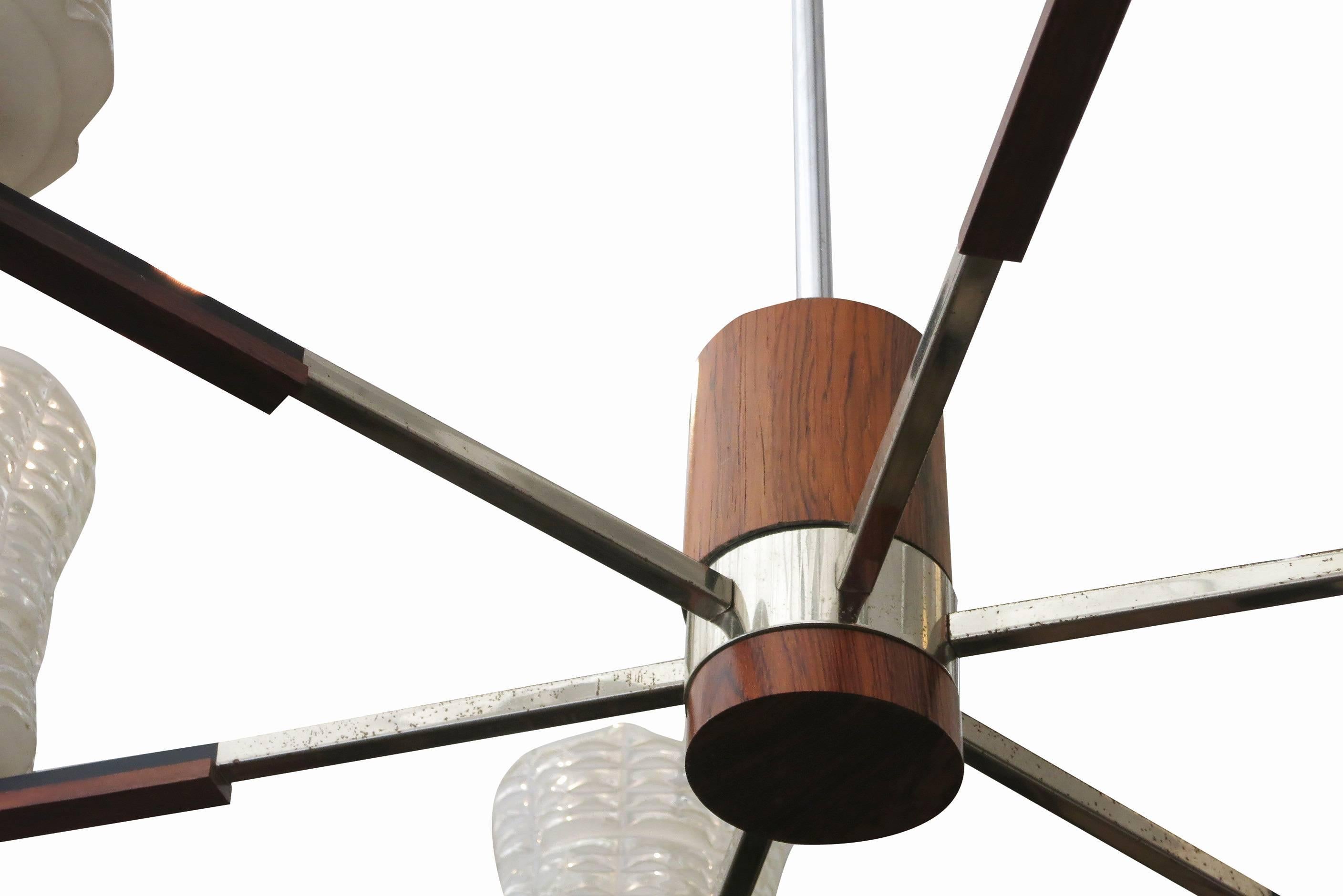 Steel Italian Sputnik Chandelier in Rosewood Chrome with Glass Shades For Sale