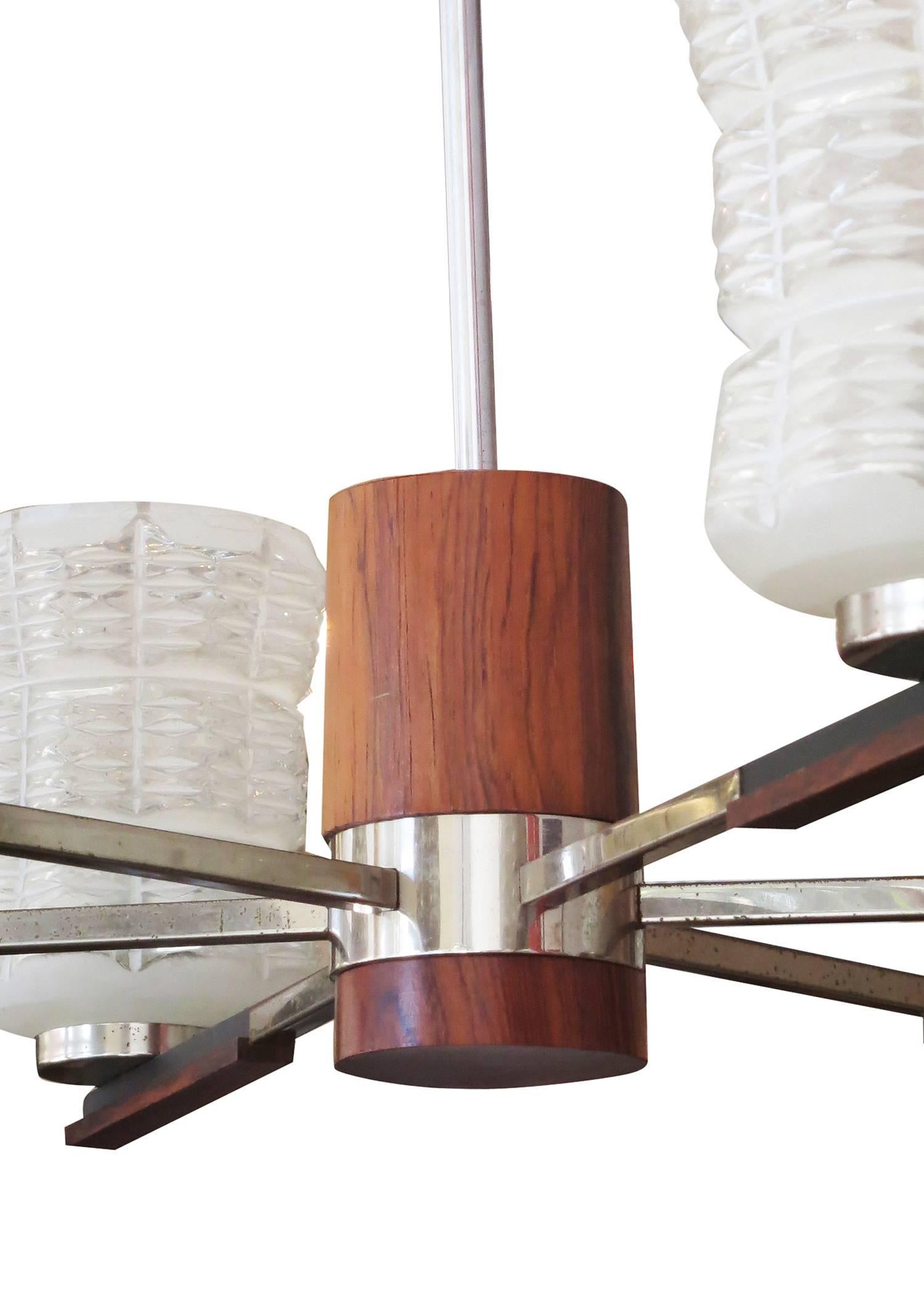 Italian Sputnik Chandelier in Rosewood Chrome with Glass Shades For Sale 1
