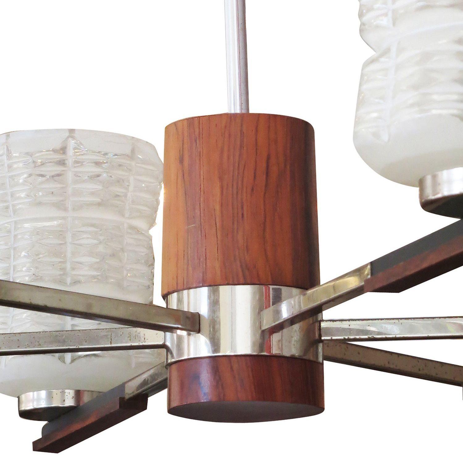 Lampadario Sputnik italiano in cromo rosato con paralumi in vetro in vendita 1