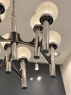 Italian Sputnik Chrome and Textured Glass Chandelier by Gaetano Sciolari, 1970s