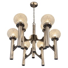 Italian Sputnik Chrome and Textured Glass Chandelier by Gaetano Sciolari, 1970s