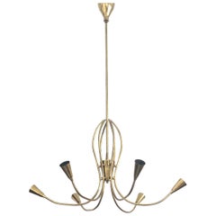 Italian Sputnik Gold Brass Midcentury Chandelier, 1960s