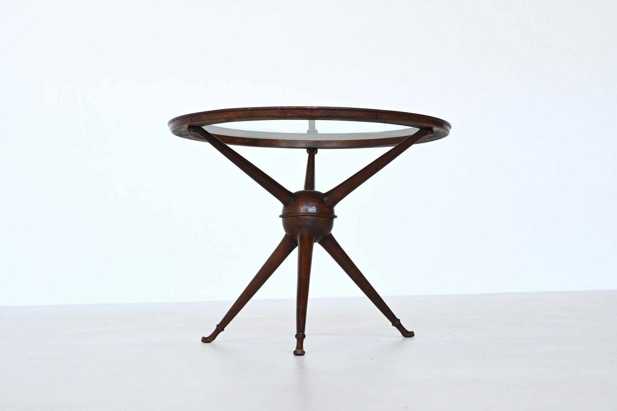 Italian Sputnik side table mahogany and glass tripod Italy 1950 4
