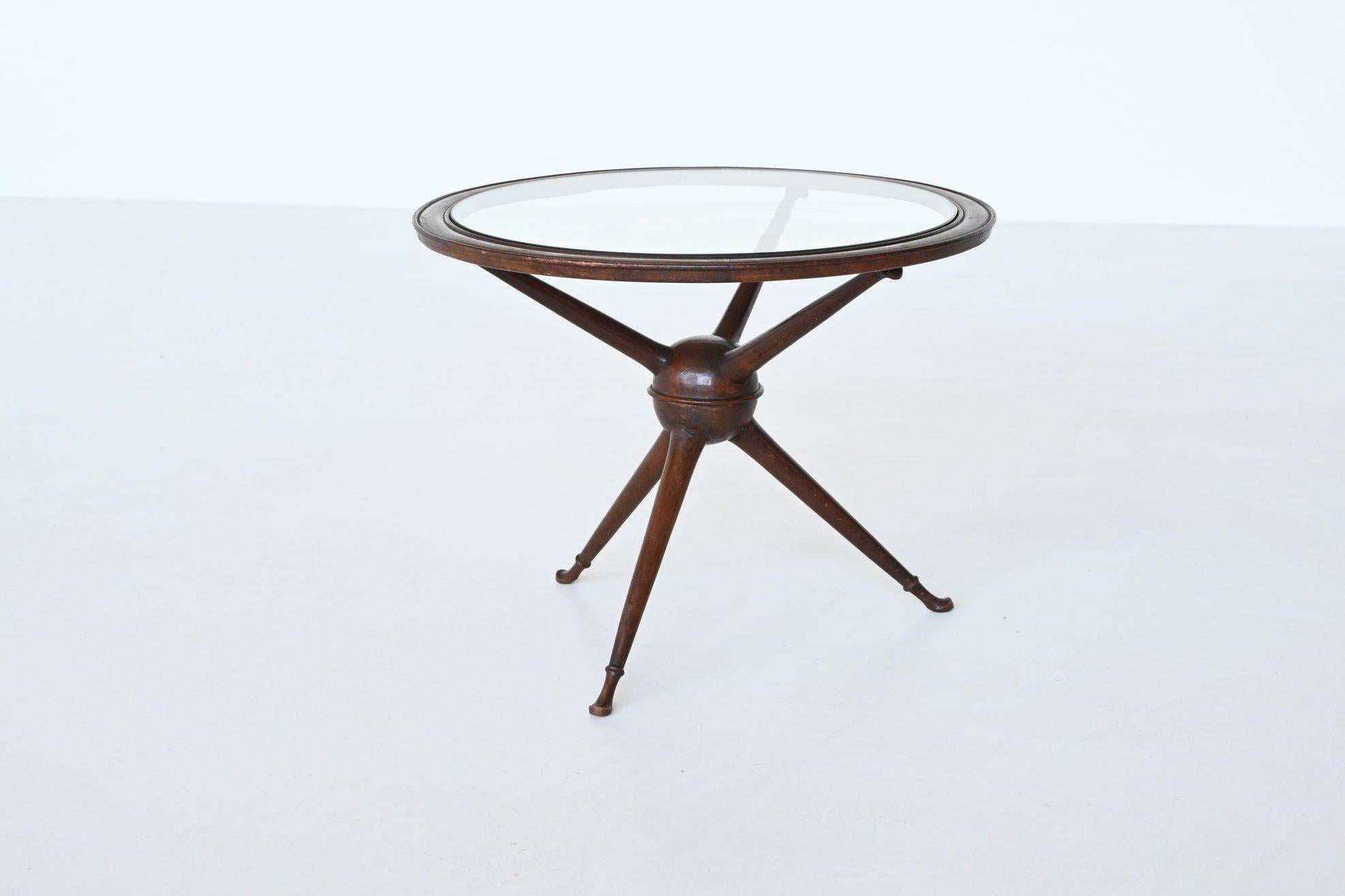 Italian Sputnik side table mahogany and glass tripod Italy 1950 5