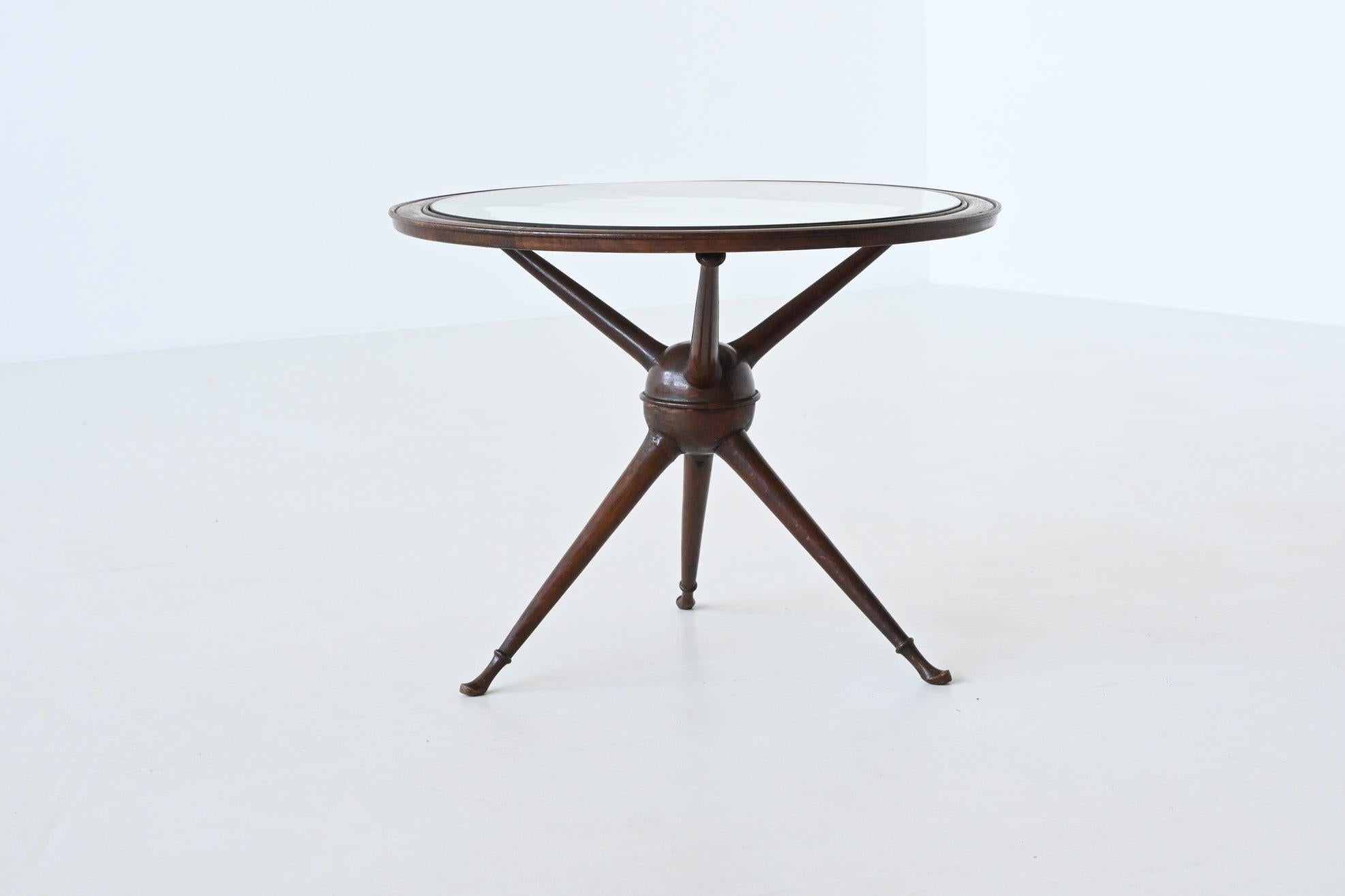 Mid-Century Modern Italian Sputnik side table mahogany and glass tripod Italy 1950