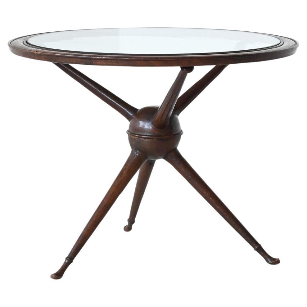 Italian Sputnik side table mahogany and glass tripod Italy 1950