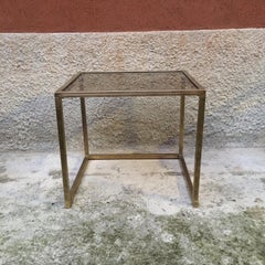 Italian Square Brass and Smoked Glass Coffee Table, 1960s