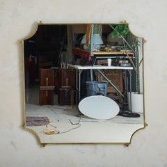 Italian Square Brass Wall Mirror with Scalloped Corners, 1960s