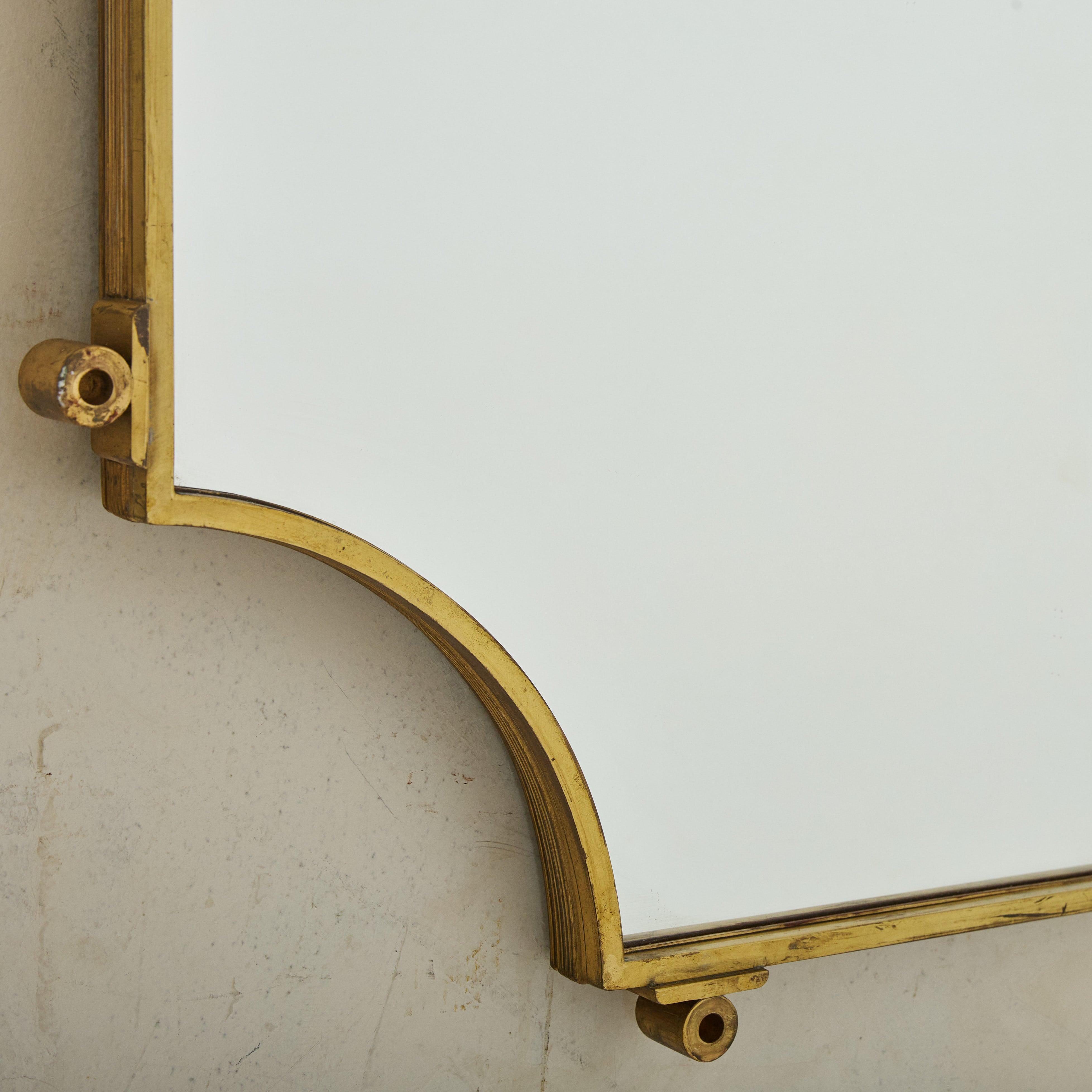 Italian Square Brass Wall Mirror with Scalloped Corners, 1960s - 2 Available In Good Condition For Sale In Chicago, IL
