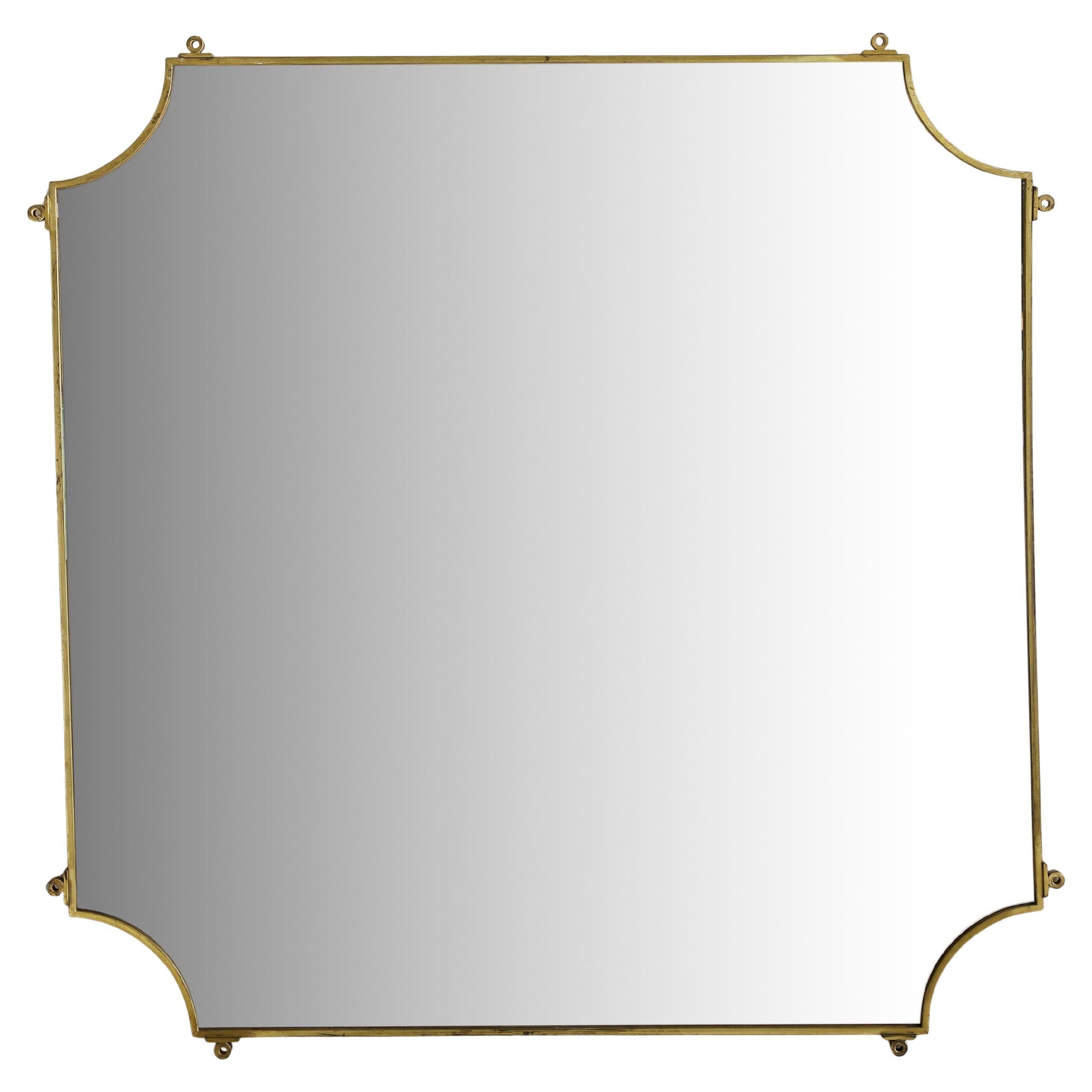 Italian Square Brass Wall Mirror with Scalloped Corners, 1960s - 2 Available For Sale