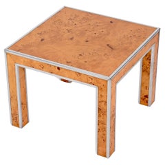 Italian Square Coffee or Side Table in Burl and Chrome, Willy Rizzo Style, 1970s
