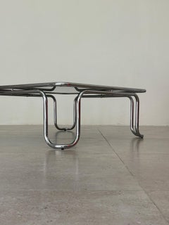 Italian Square Coffee Table, Chrome & Smoked Glass, 1970s