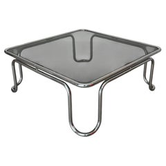 Italian Square Coffee Table, Chrome & Smoked Glass, 1970s