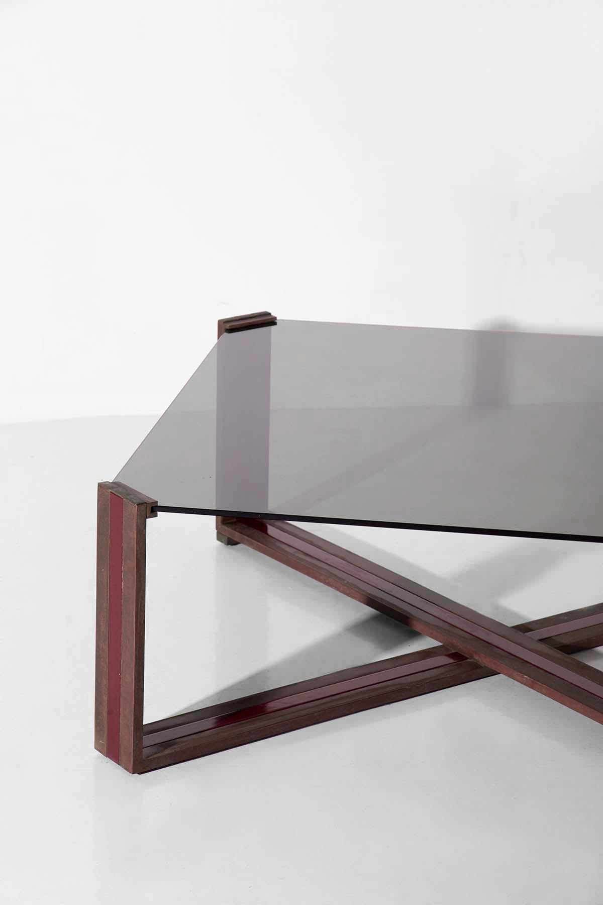 Mid-Century Modern Table basse carrée italienne en verre et laiton en vente
