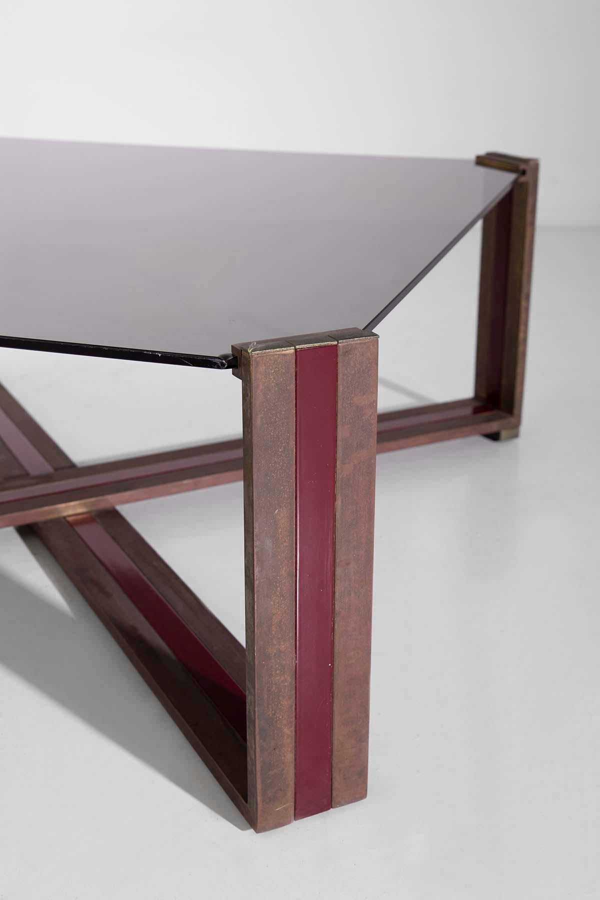 Aluminum Italian Square Coffee Table in Glass and Brass For Sale