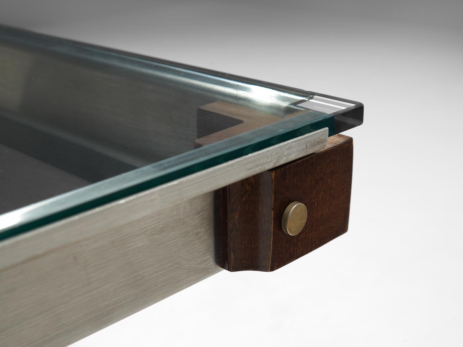 Mid-20th Century Italian Square Coffee Table in Metal, Glass and Wood