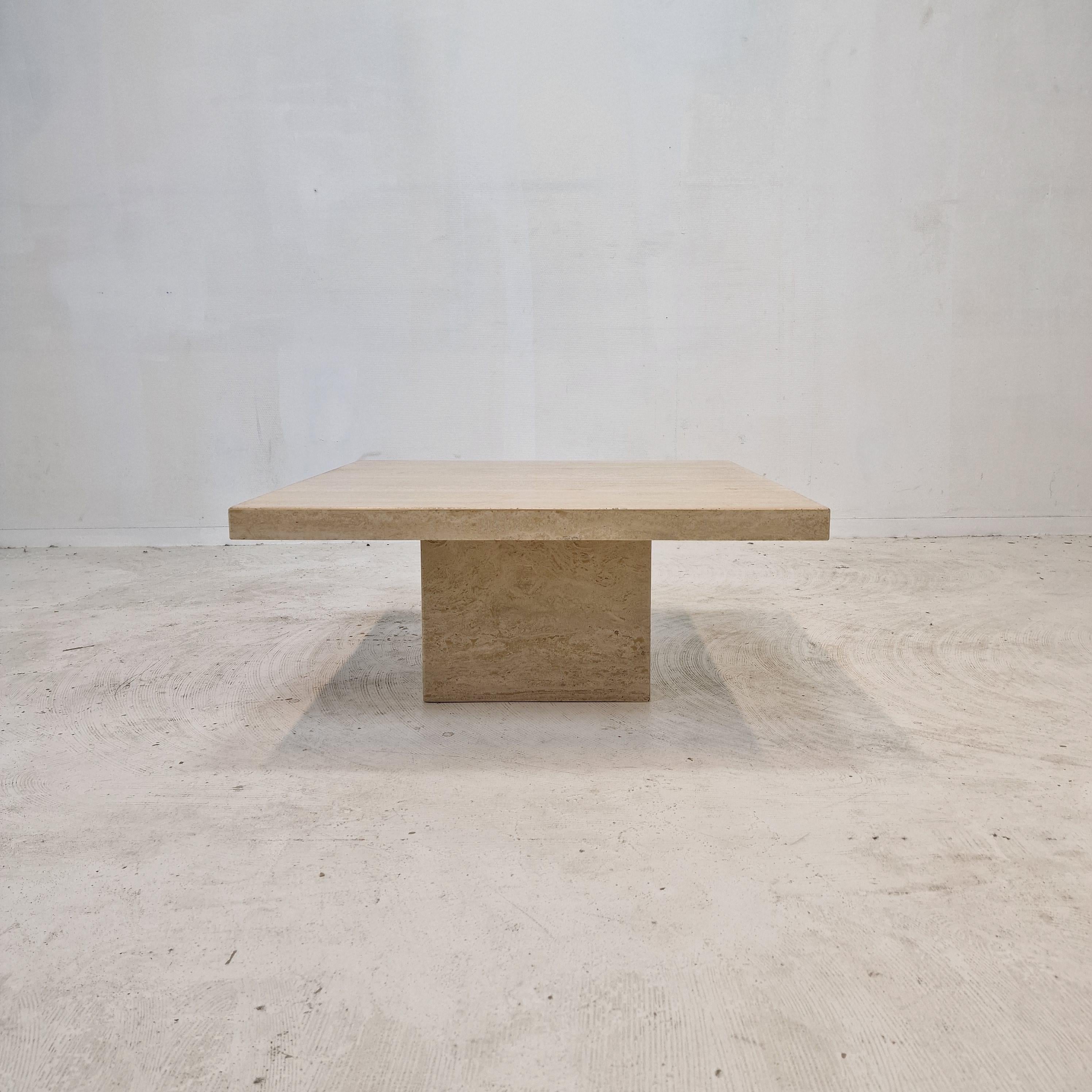 Mid-Century Modern Italian Square Coffee Table in Travertine, 1980s For Sale