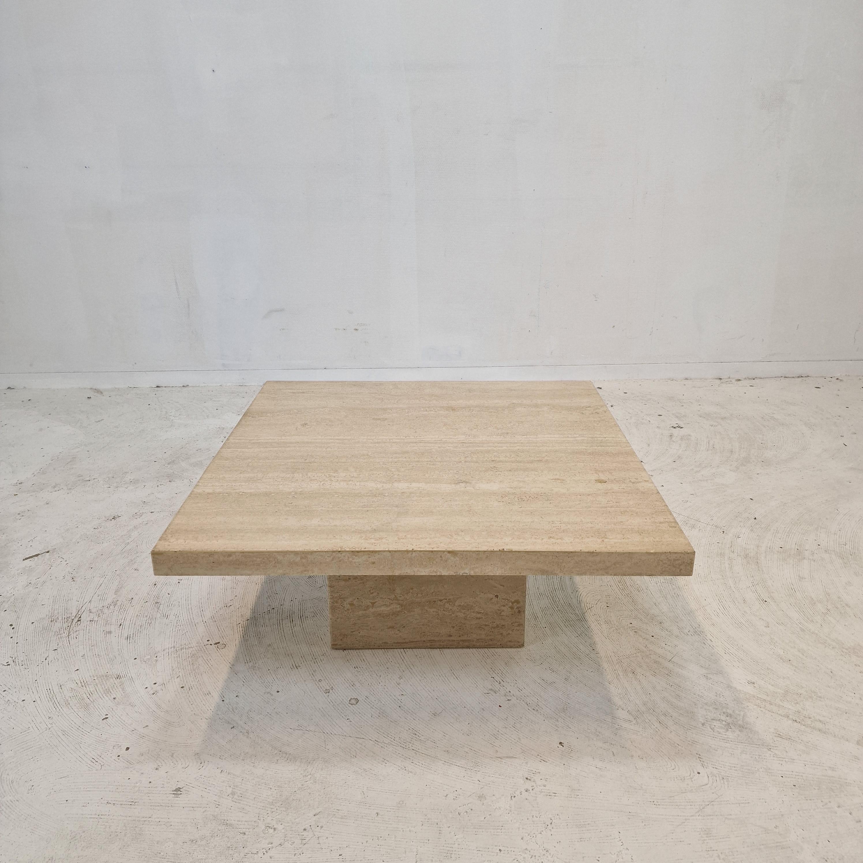 Hand-Crafted Italian Square Coffee Table in Travertine, 1980s For Sale