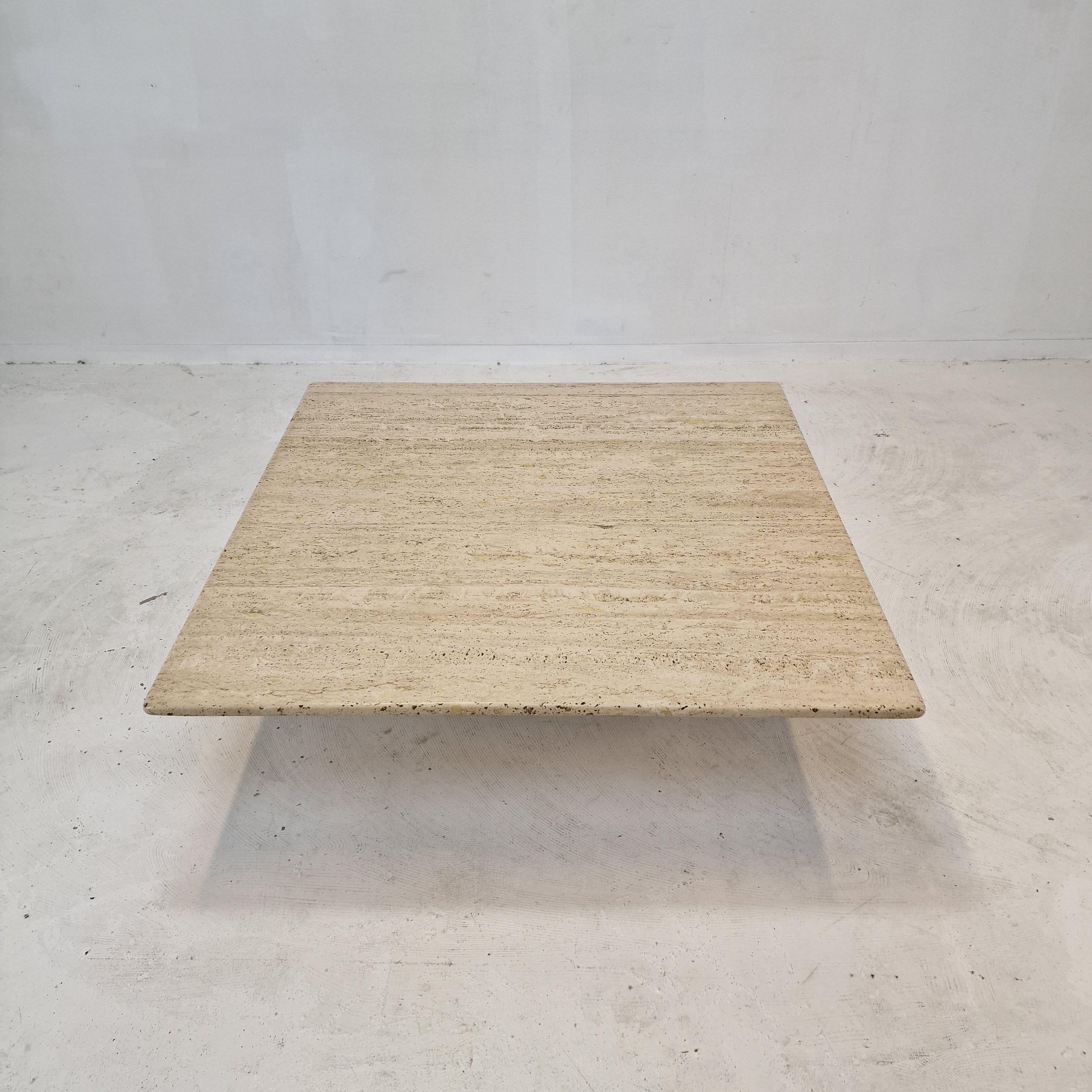 Hand-Crafted Italian Square Coffee Table in Travertine, 1980s