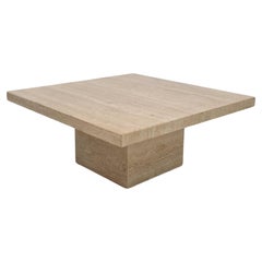 Italian Square Coffee Table in Travertine, 1980s