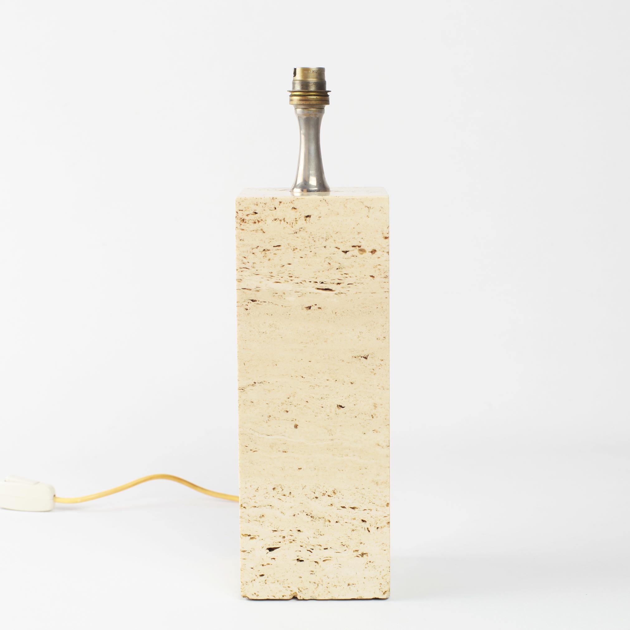 Italian Square Column Travertine Lamp, 1960 1